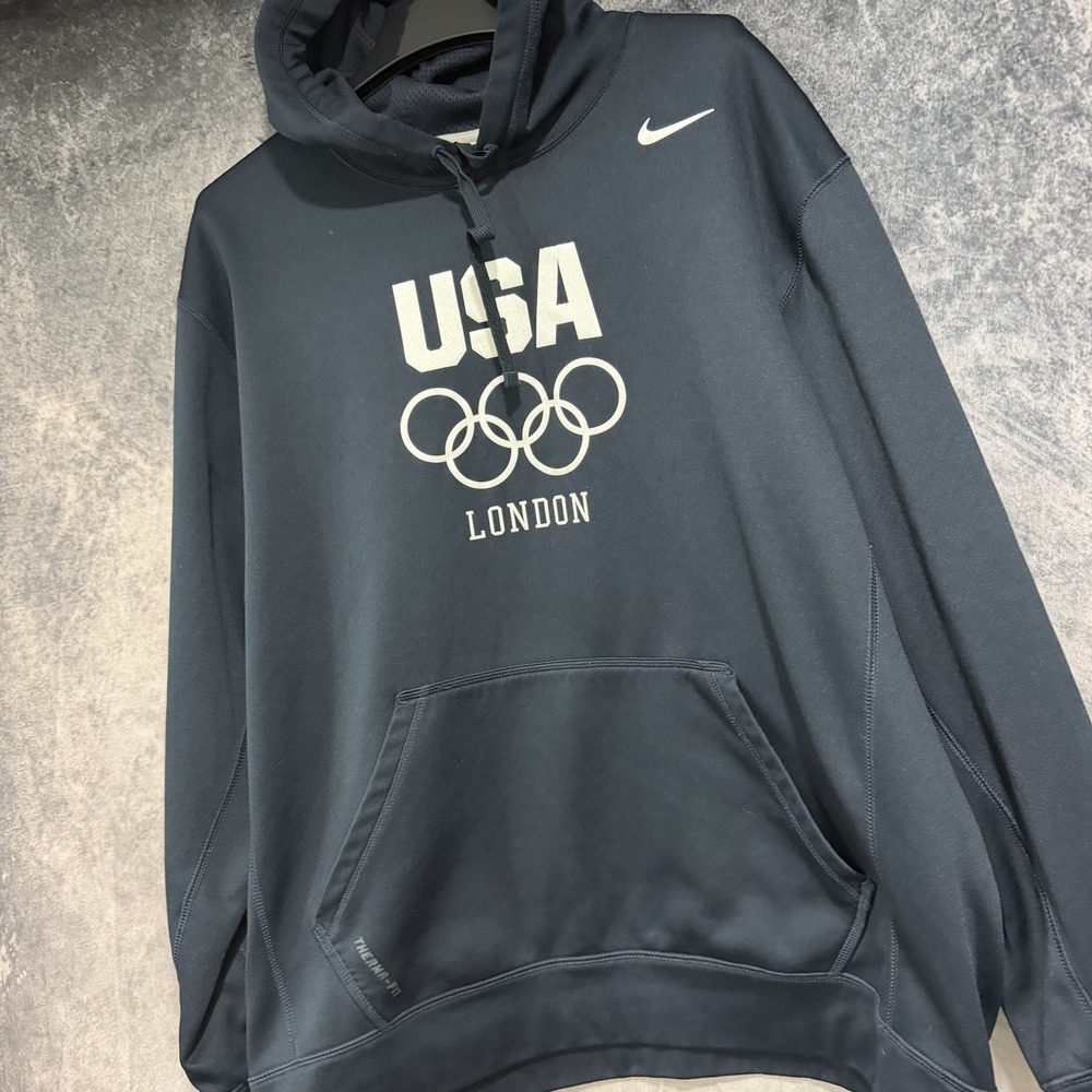 Nike USA Olympic Hoodie Men’s XL Black Therma-Fit London Team Pullover